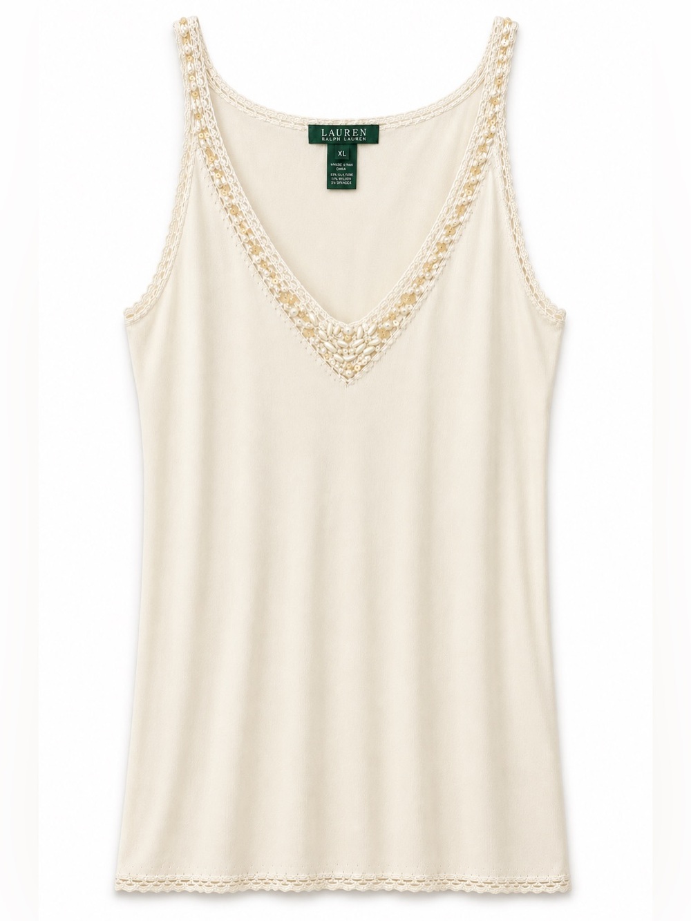 Lauren Ralph Lauren Silk Blend Beaded Ivory Camisole Tank Top XL
